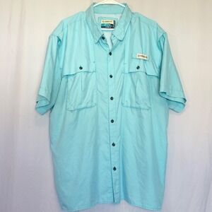 Magellan Outdoors Fishing Shirt Blue Micro Check Relaxed Fit Short Sleeve XL